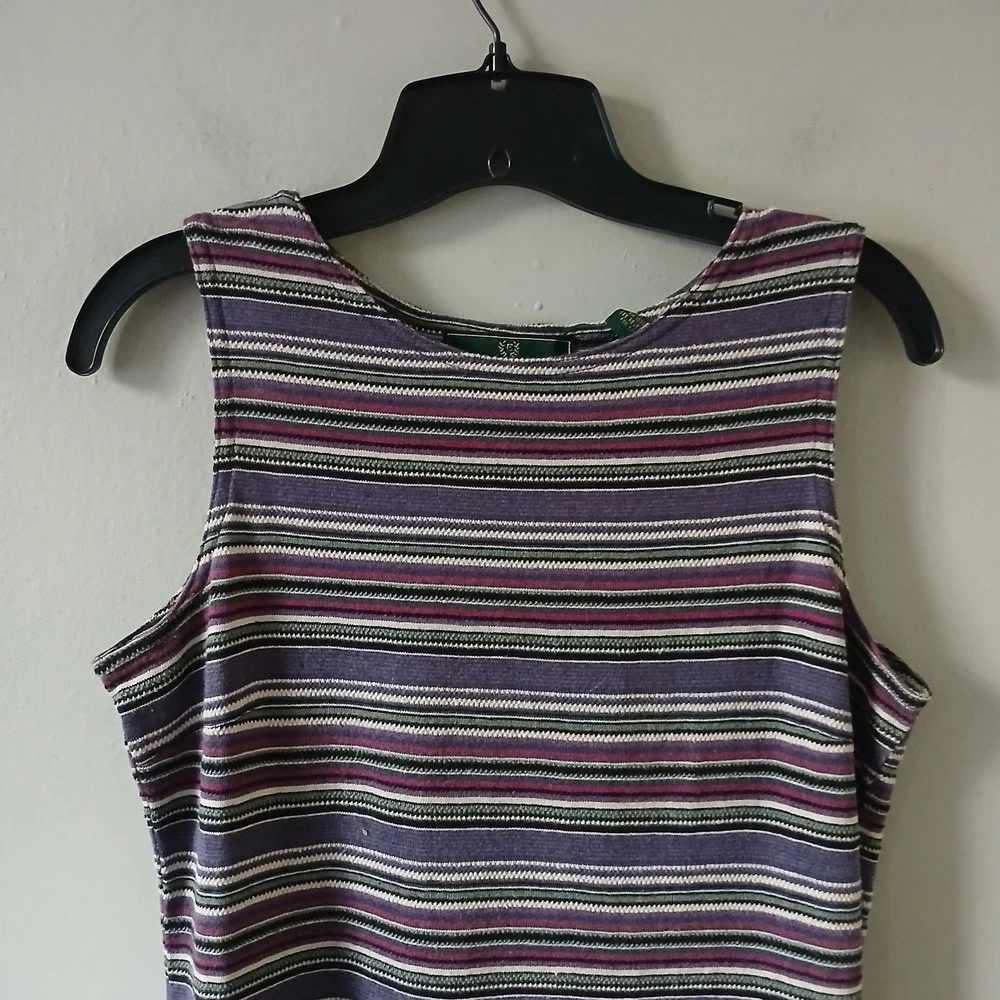 Embassy Row Women's Size S Vintage Maxi Dress Front Slit Sleeveless Striped Knit